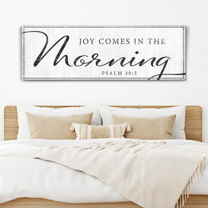 Canvas Joy Comes In The Morning Faith Sign IV with white background and black text on Tampa Home & Garden Store