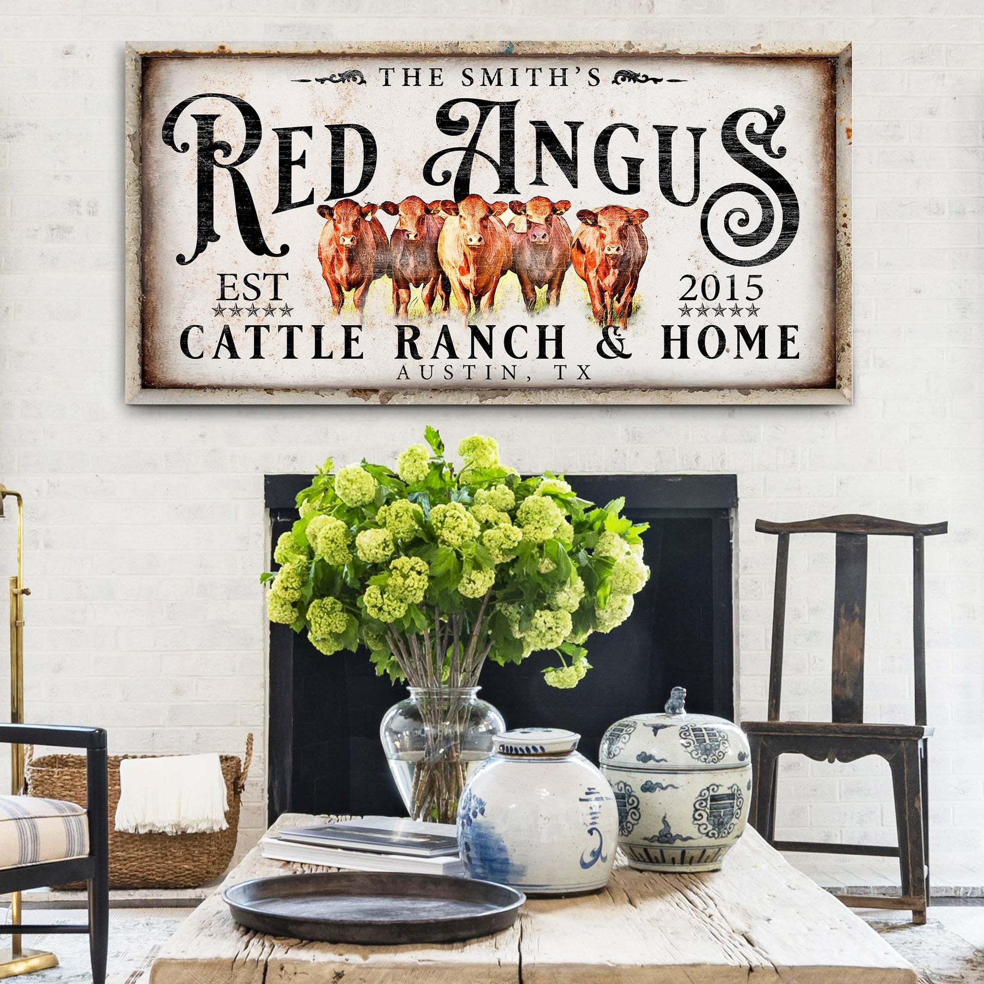Red Angus Sign II canvas crafting sign with rustic framed look and cattle illustration on Tampa Home & Garden Store