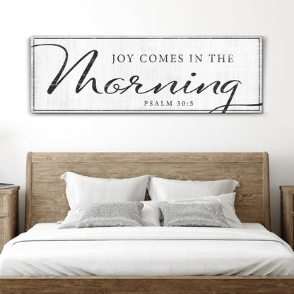 Joy Comes In The Morning Faith Sign IV canvas by Tailored Canvases, whitewashed distressed look on Tampa Home & Garden Store