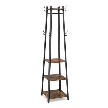 Perchero moderno industrial de metal con estantes de madera y 3 repisas