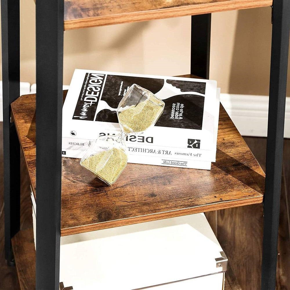 Perchero moderno industrial de metal con estantes de madera y 3 repisas