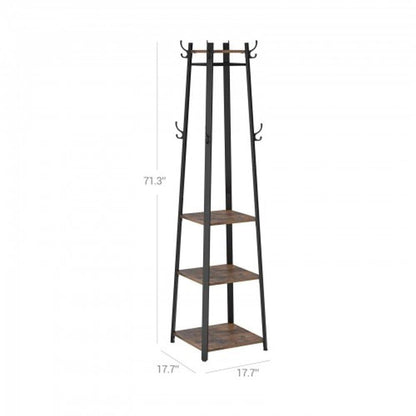Perchero moderno industrial de metal con estantes de madera y 3 repisas