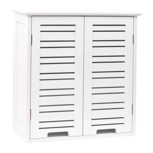 Wall-Mount Bathroom Storage Cabinet with Louver Doors in White Wood Finish - Tampa Home & Garden Store