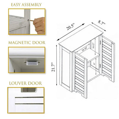 Armario de baño de pared con puertas de persiana en acabado de madera blanca