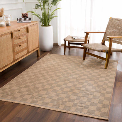 Nairi Checkered Washable Jute Rug, beige with checker pattern on Tampa Home & Garden Store