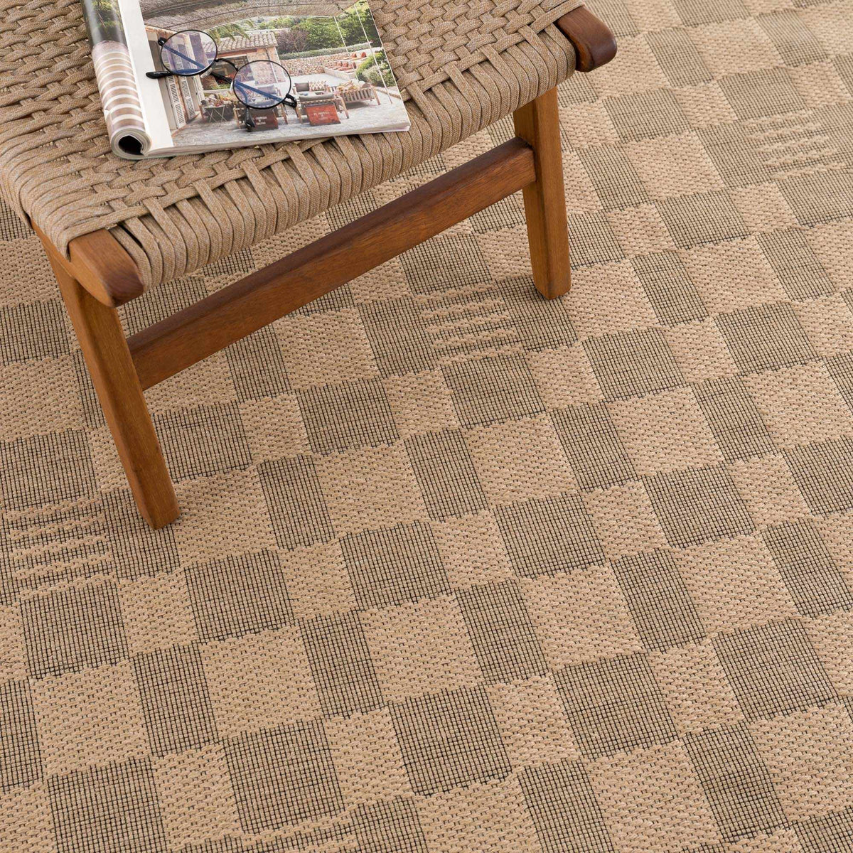 Nairi Checkered Washable Jute Rug by Boutique Rugs, natural beige woven checkered design on Tampa Home & Garden Store
