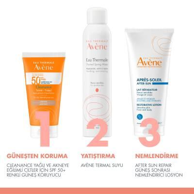 Avène sunscreen trio: tinted SPF 50+ orange tube, Eau Thermale bottle, Après-Soleil lotion on Tampa Home & Garden Store