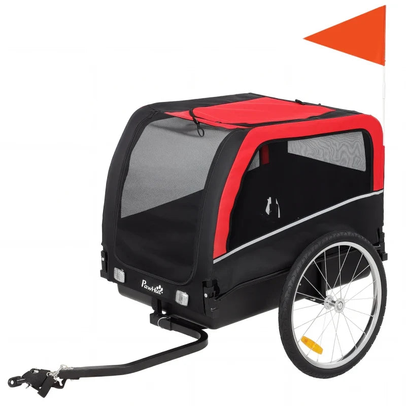 Dog bike trailer by Furr Baby Gifts, red-black with 20-inch air tires, reflectors, flag on Tampa Home & Garden Store