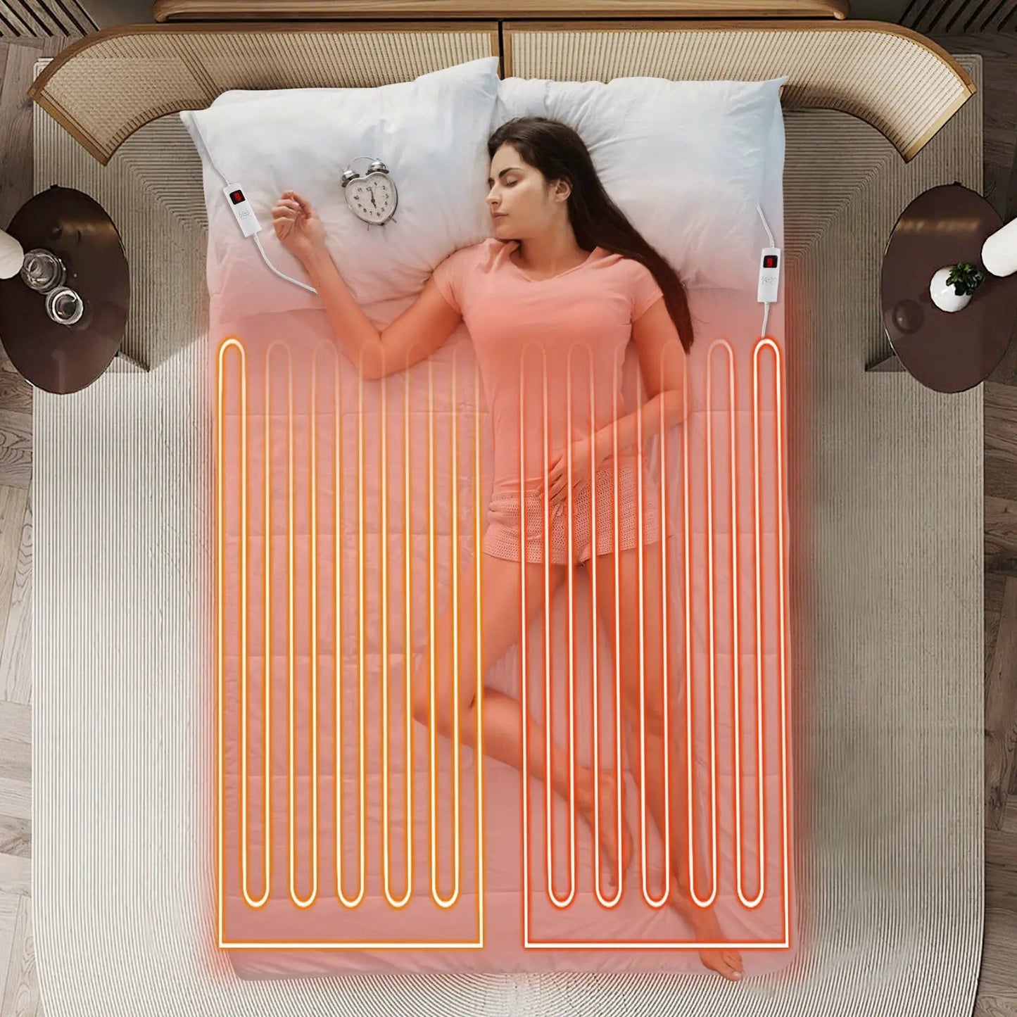 Electric Heated Mattress Pad Dual Controllers