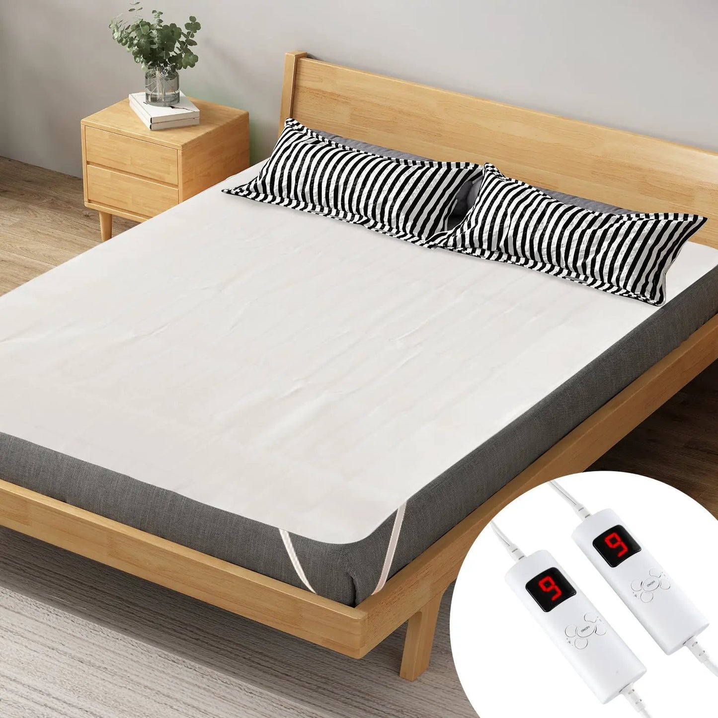 Electric Heated Mattress Pad Dual Controllers