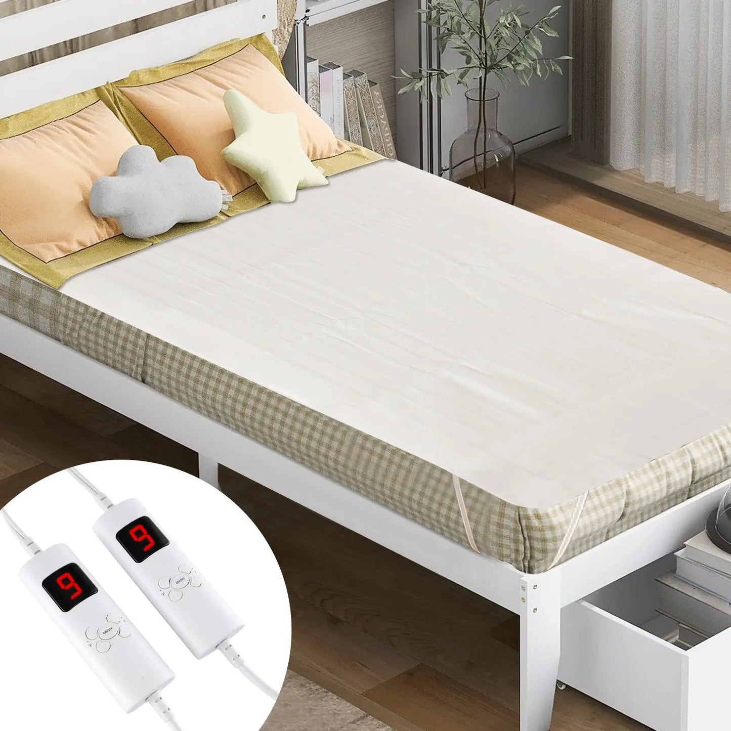 Electric Heated Mattress Pad Dual Controllers