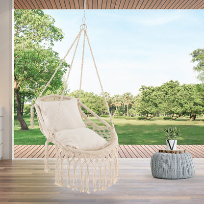 Silla Hamaca Colgante con Cojines de Asiento Suaves y Cadena de Cuerda Robusta-Beige