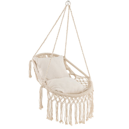 Silla Hamaca Colgante con Cojines de Asiento Suaves y Cadena de Cuerda Robusta-Beige