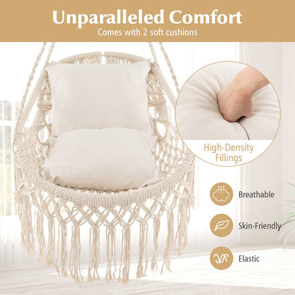 Silla Hamaca Colgante con Cojines de Asiento Suaves y Cadena de Cuerda Robusta-Beige