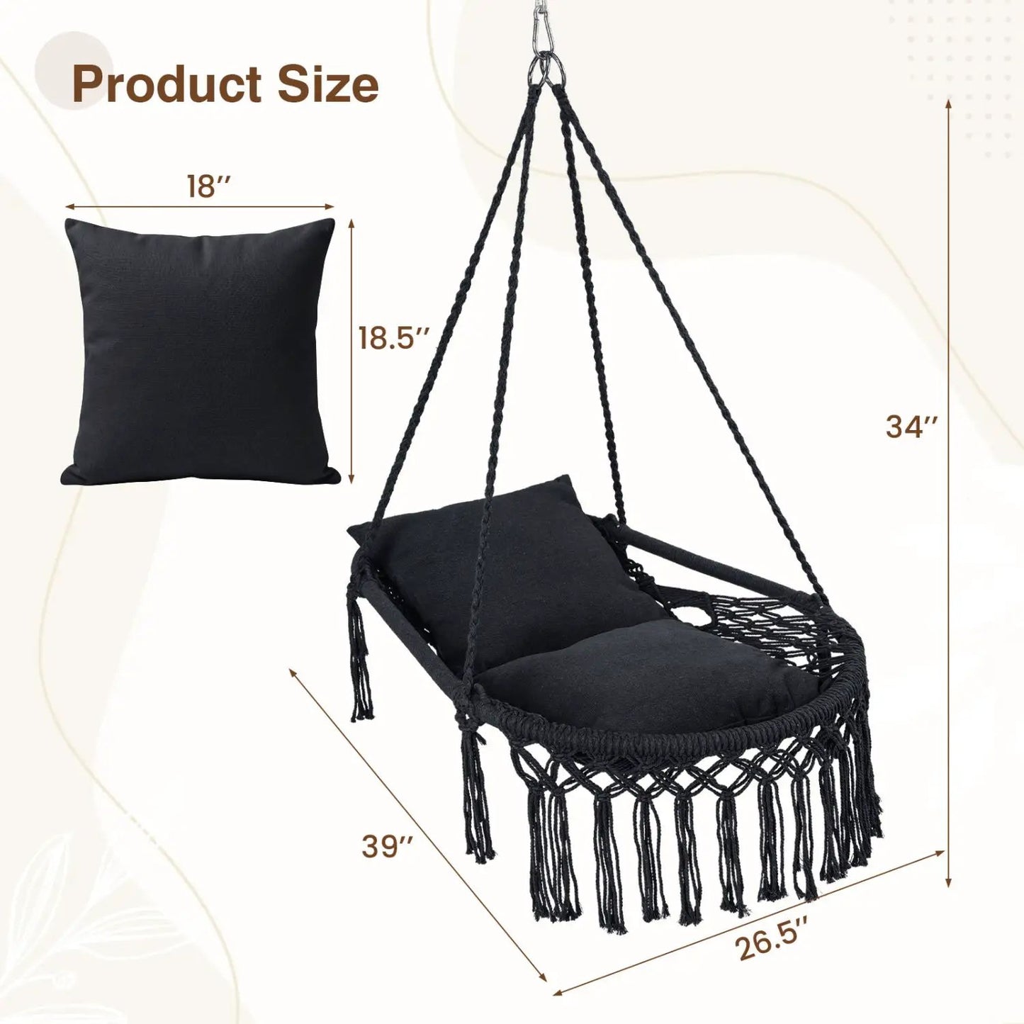 Macrame Swing Chair Hammock Chair with Cushions