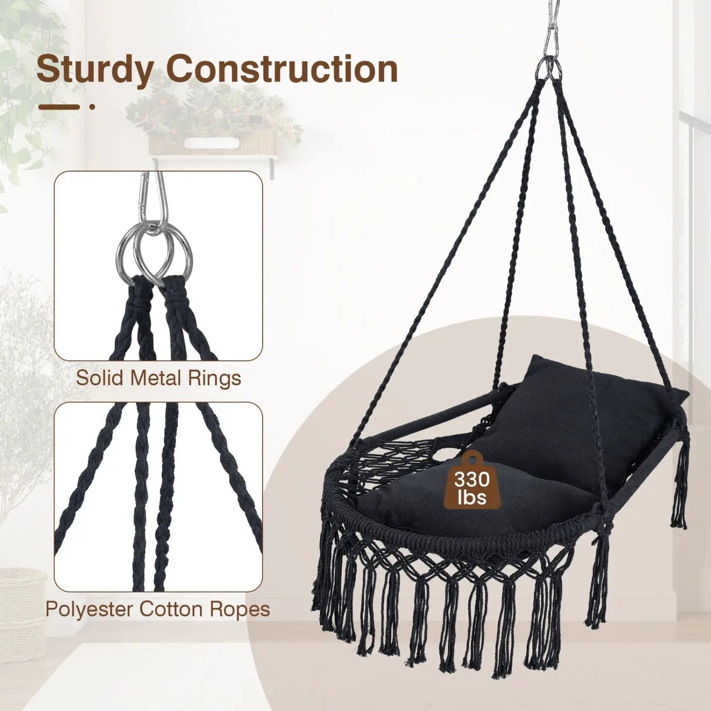 Macrame Swing Chair Hammock Chair with Cushions