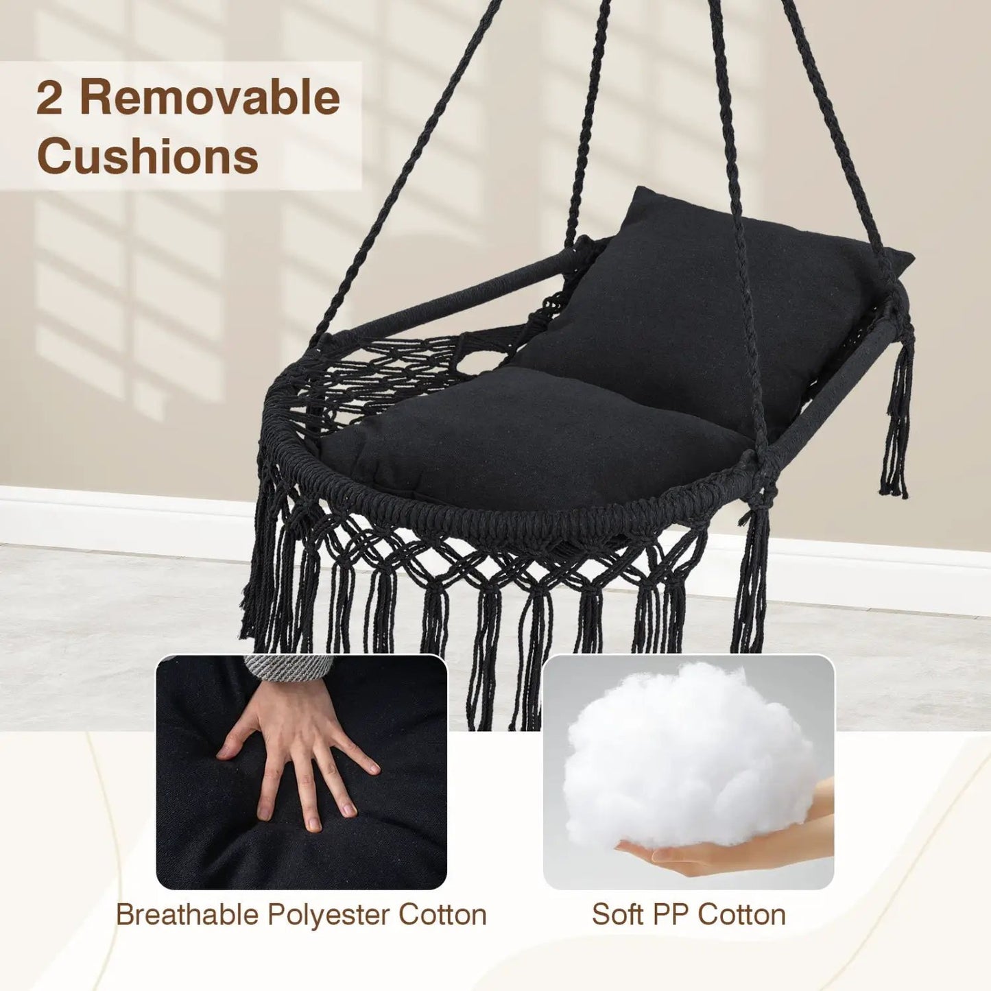 Macrame Swing Chair Hammock Chair with Cushions