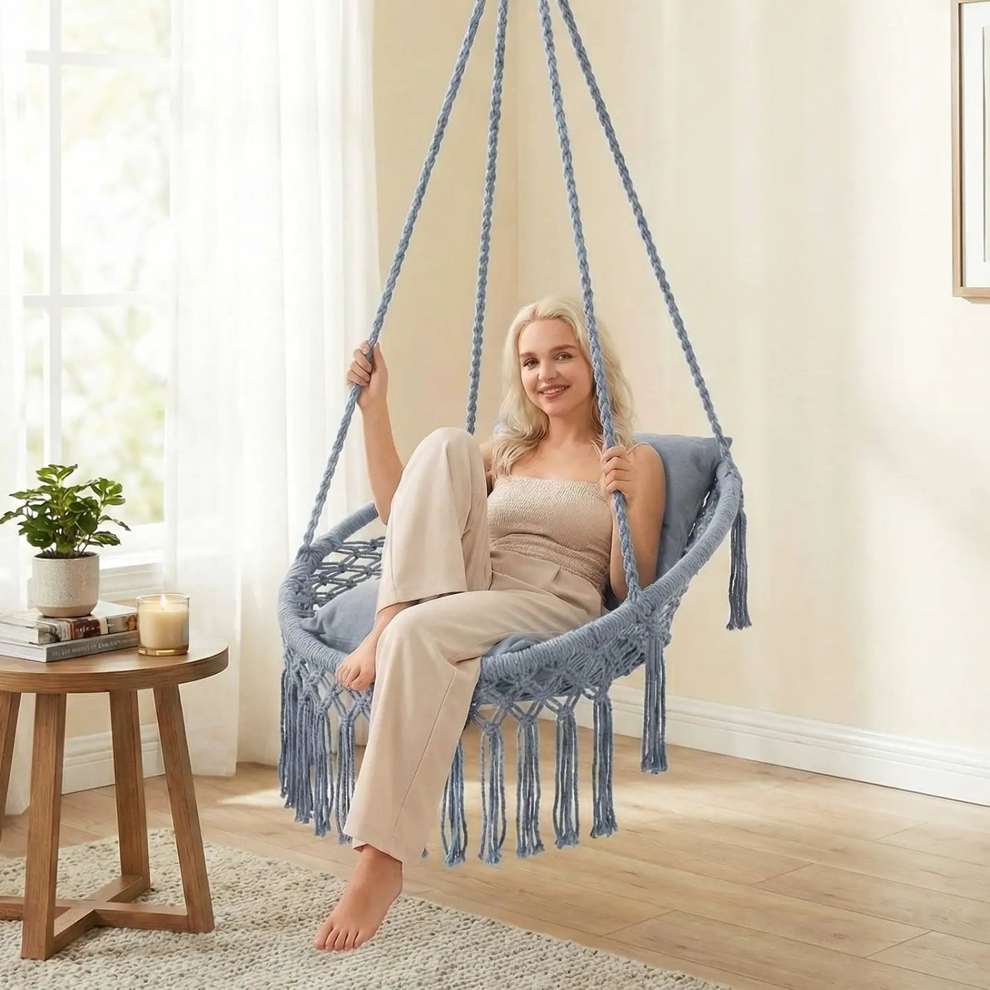 Macrame Swing Chair Hammock Chair with Cushions