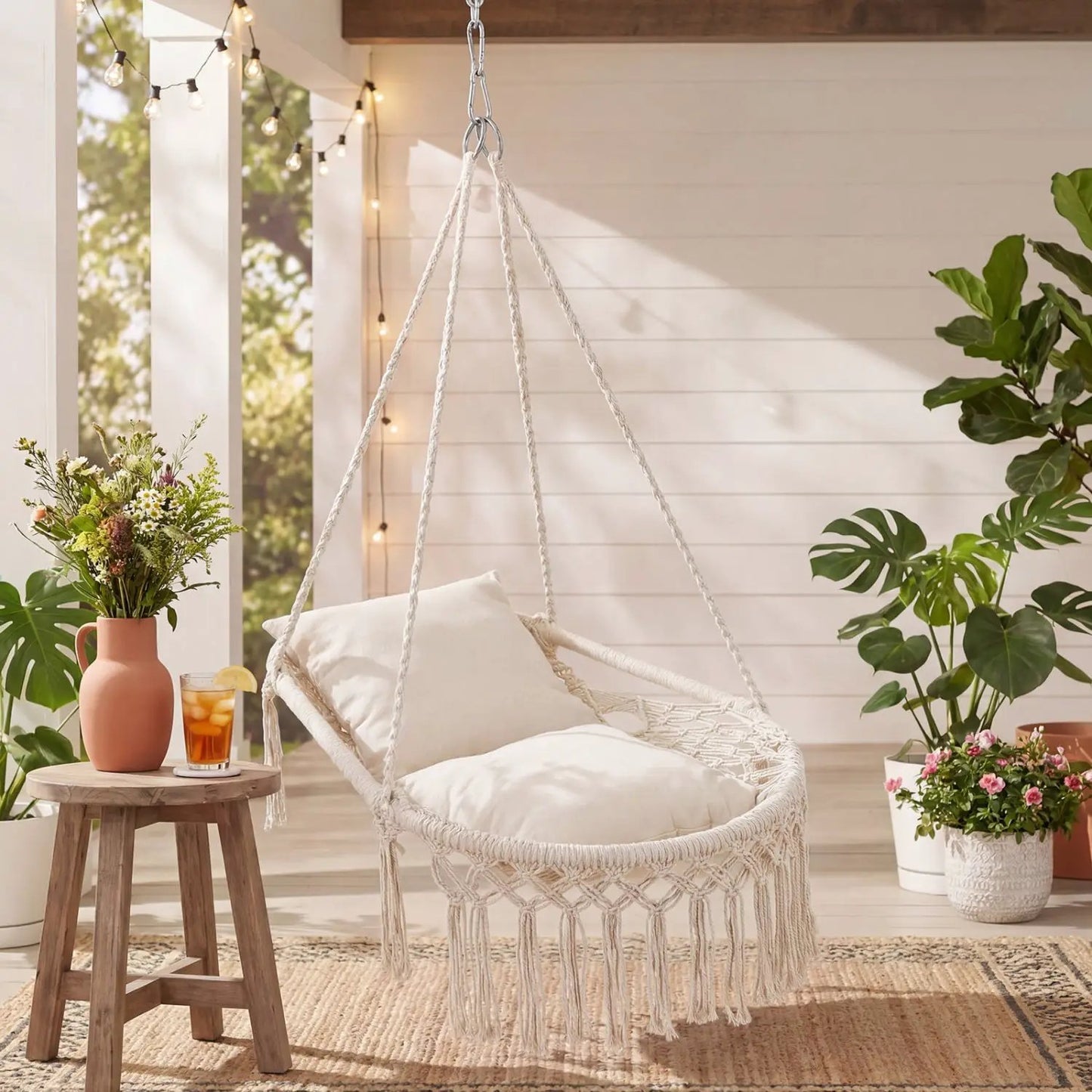 Macrame Swing Chair Hammock Chair with Cushions