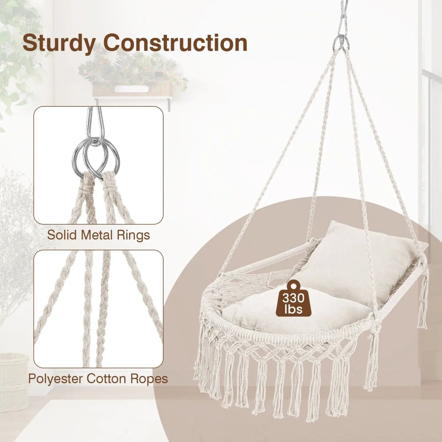 Macrame Swing Chair Hammock Chair with Cushions