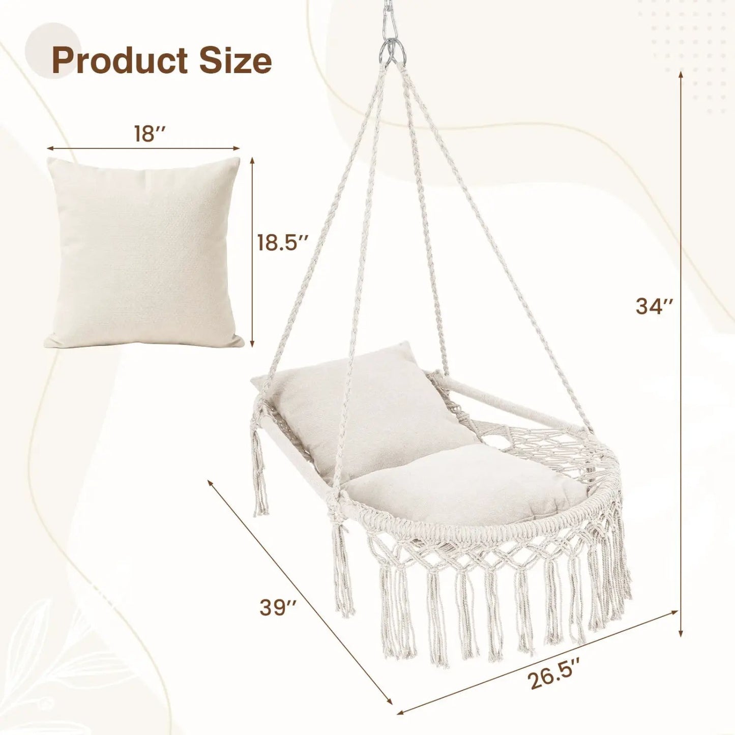 Macrame Swing Chair Hammock Chair with Cushions