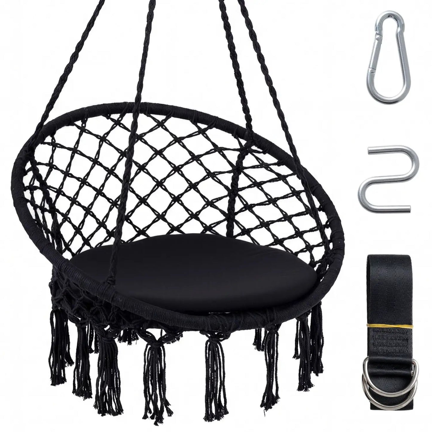 Macrame Swing Chair With Round Seat Cushion