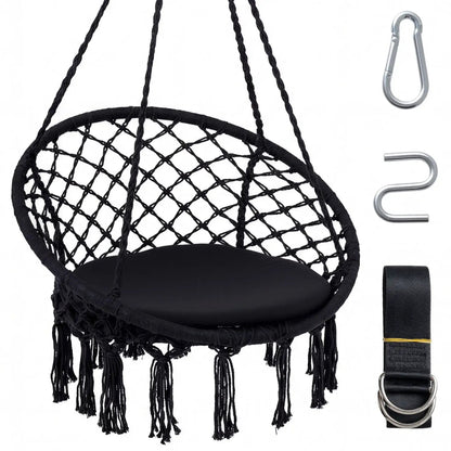 Macrame Swing Chair With Round Seat Cushion