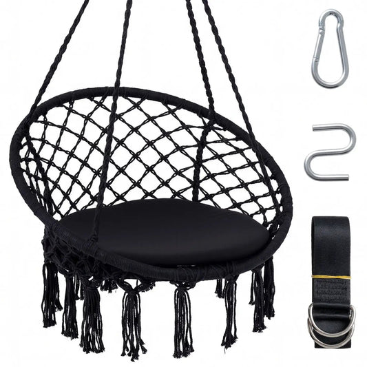 Macrame Swing Chair With Round Seat Cushion