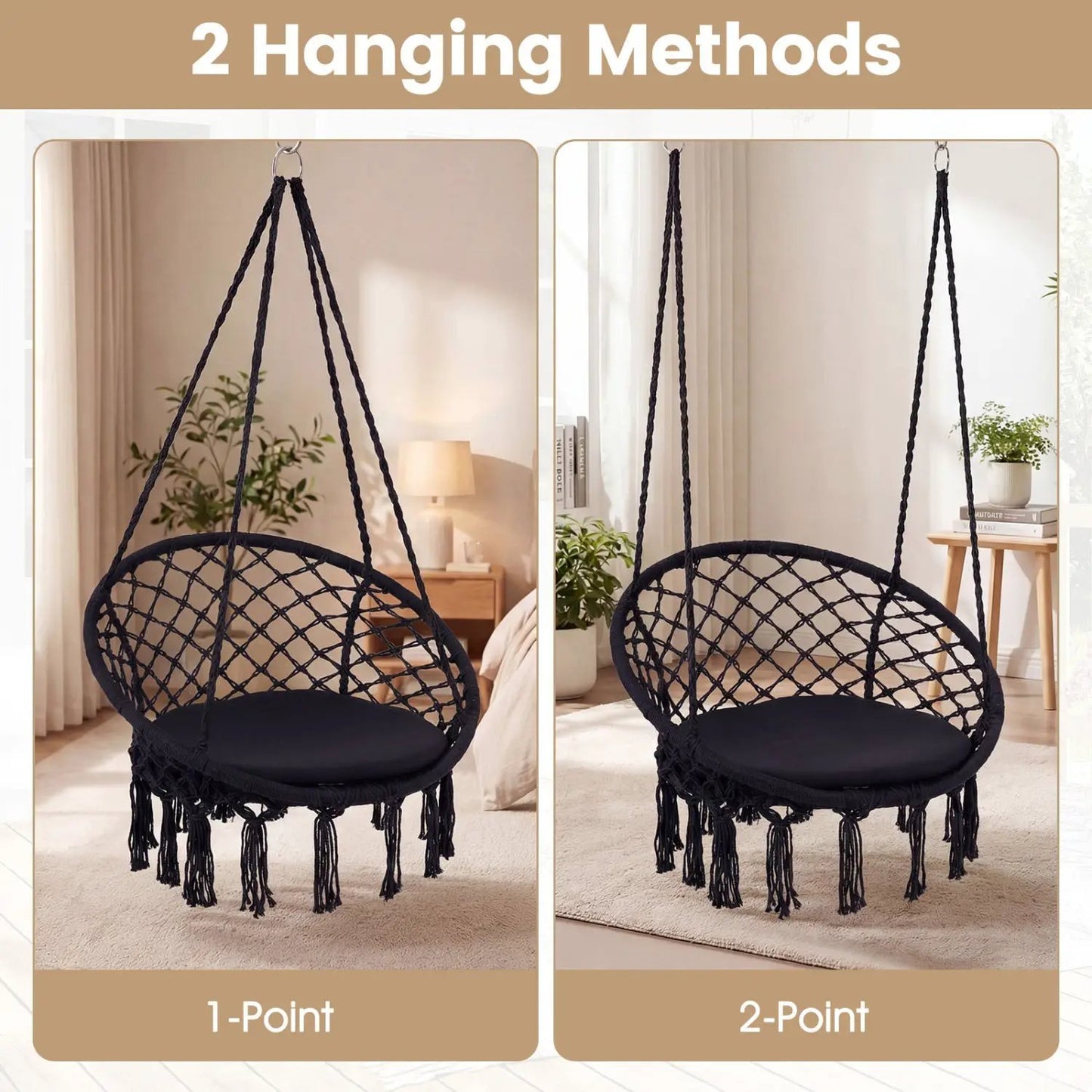 Macrame Swing Chair With Round Seat Cushion
