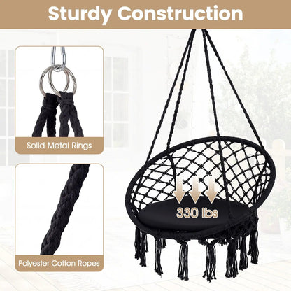Macrame Swing Chair With Round Seat Cushion