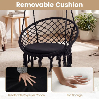 Macrame Swing Chair With Round Seat Cushion