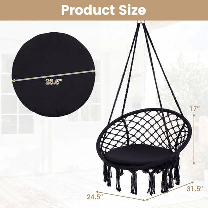 Macrame Swing Chair With Round Seat Cushion