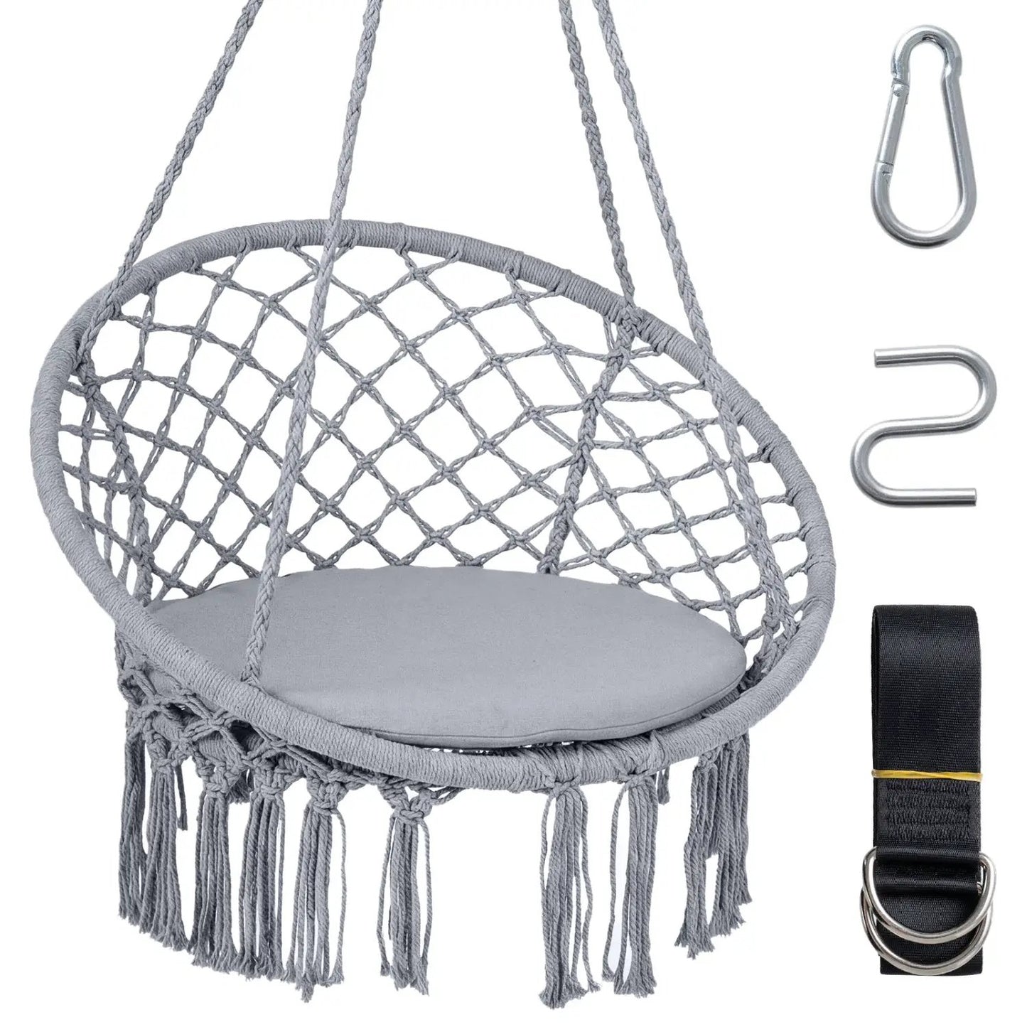 Macrame Swing Chair With Round Seat Cushion