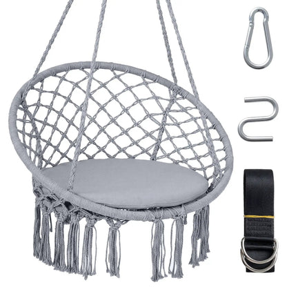Macrame Swing Chair With Round Seat Cushion