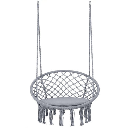 Macrame Swing Chair With Round Seat Cushion