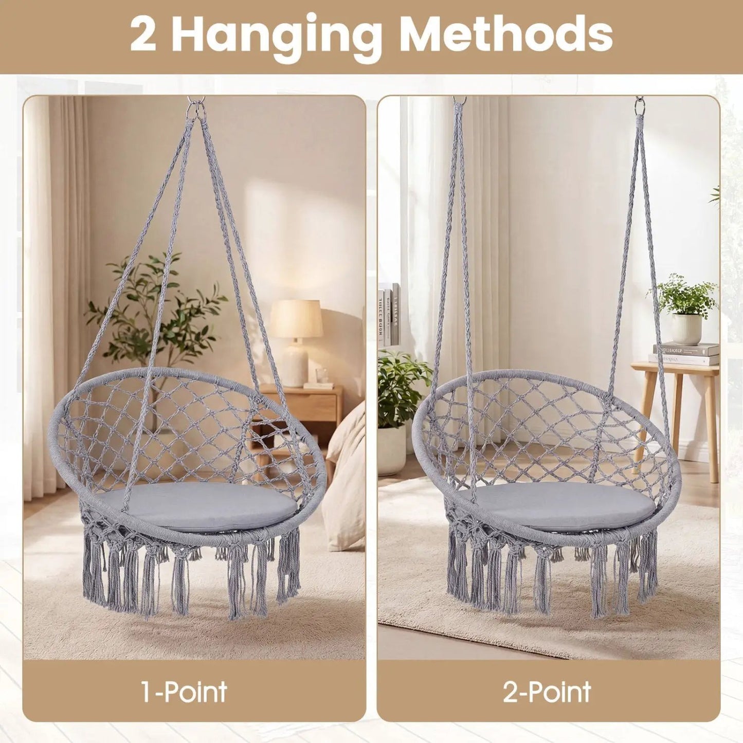Macrame Swing Chair With Round Seat Cushion