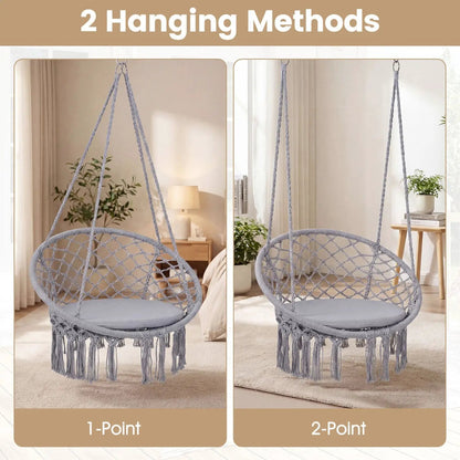 Macrame Swing Chair With Round Seat Cushion