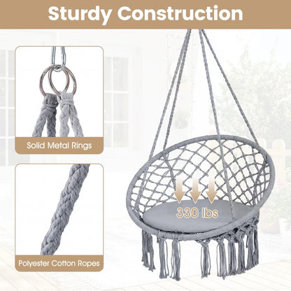 Macrame Swing Chair With Round Seat Cushion