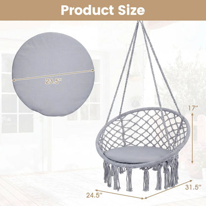 Macrame Swing Chair With Round Seat Cushion