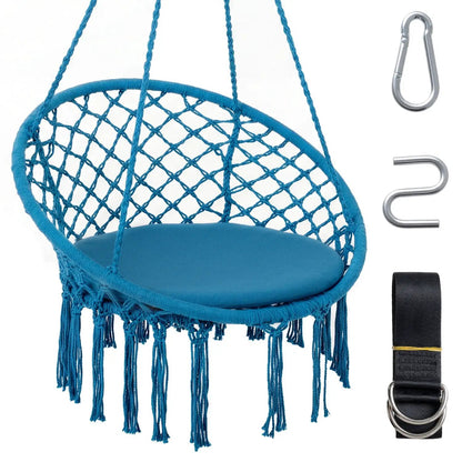 Macrame Swing Chair With Round Seat Cushion