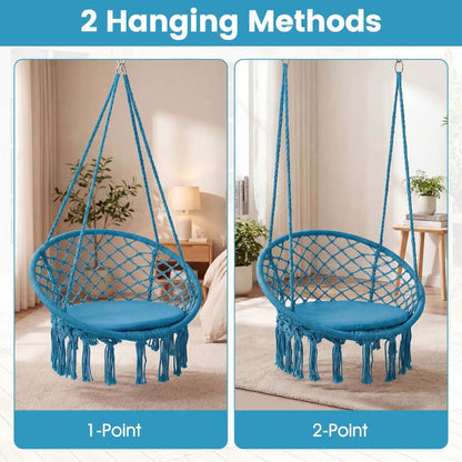 Macrame Swing Chair With Round Seat Cushion