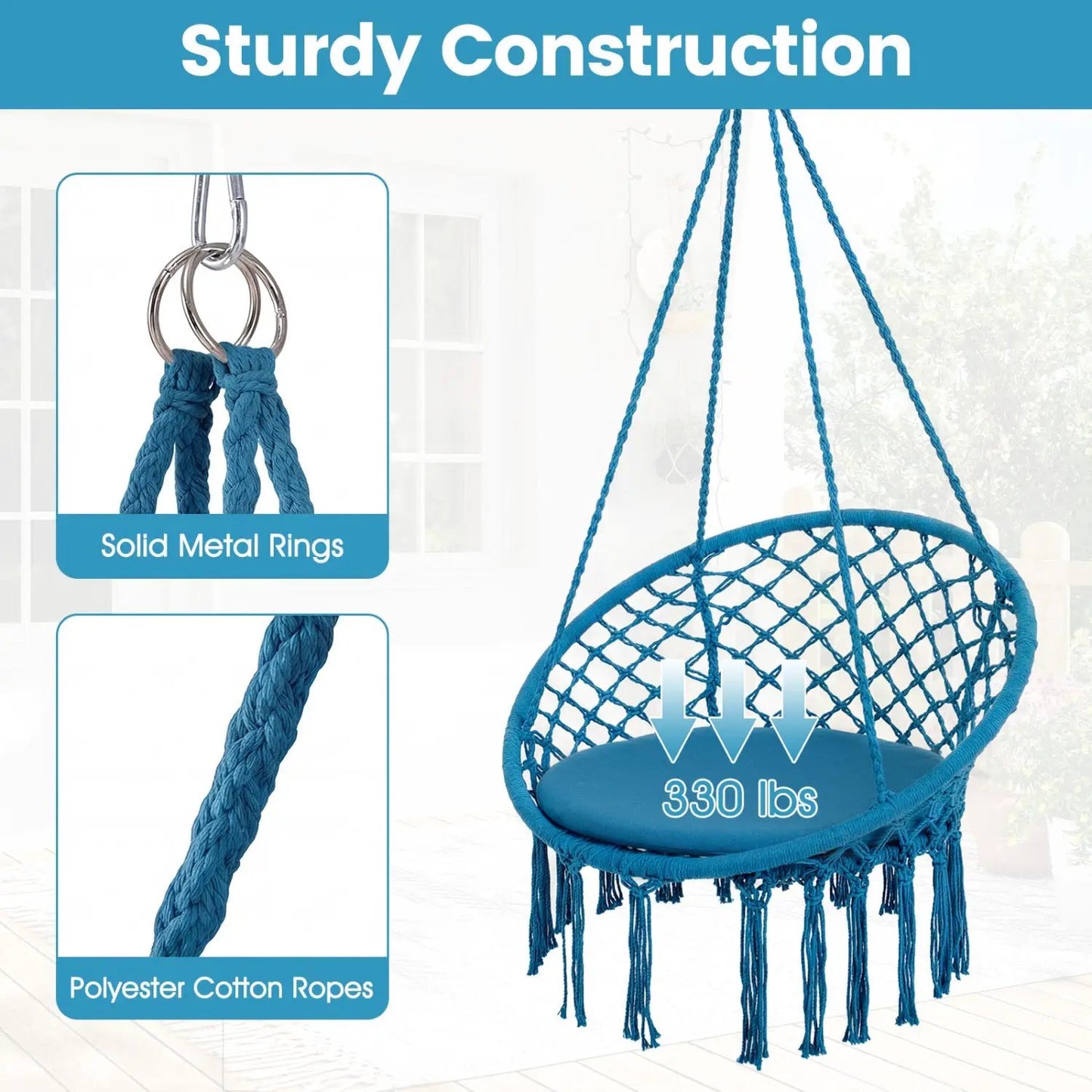 Macrame Swing Chair With Round Seat Cushion
