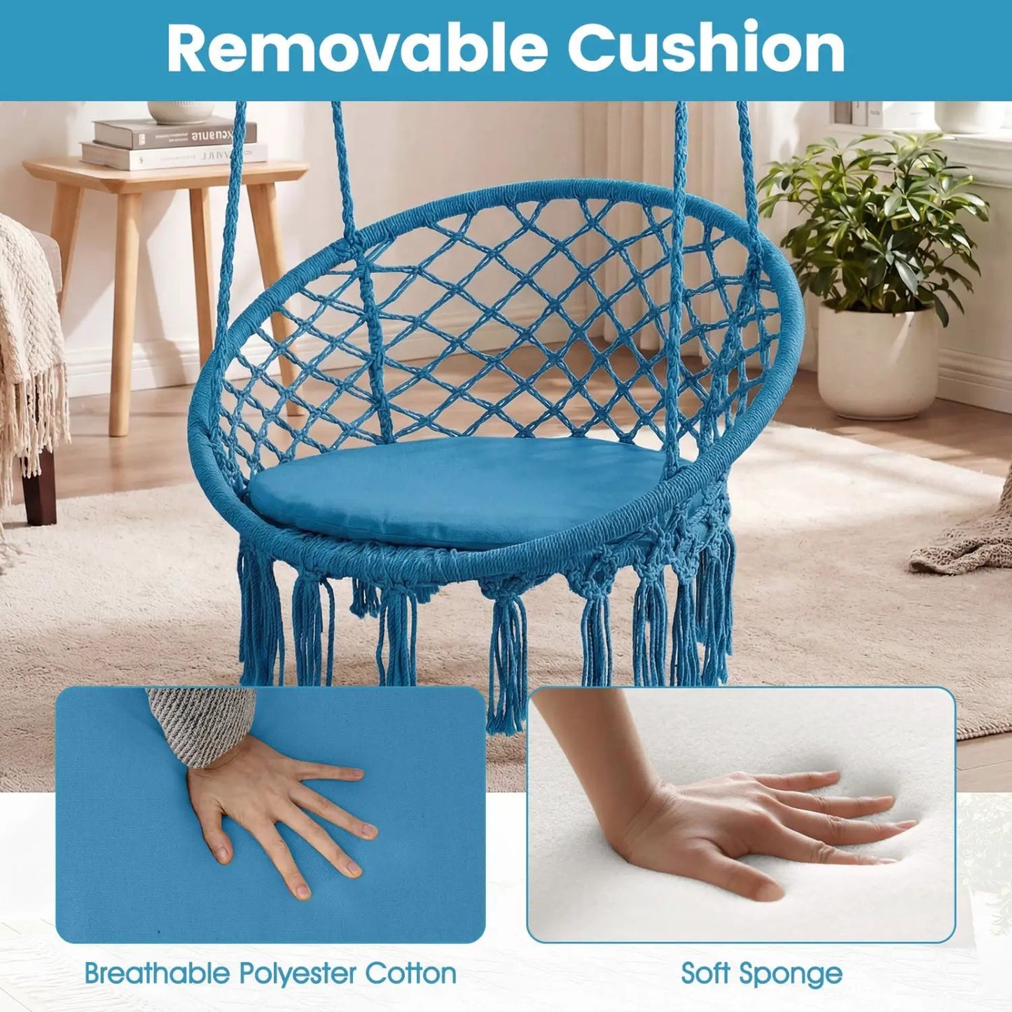 Macrame Swing Chair With Round Seat Cushion