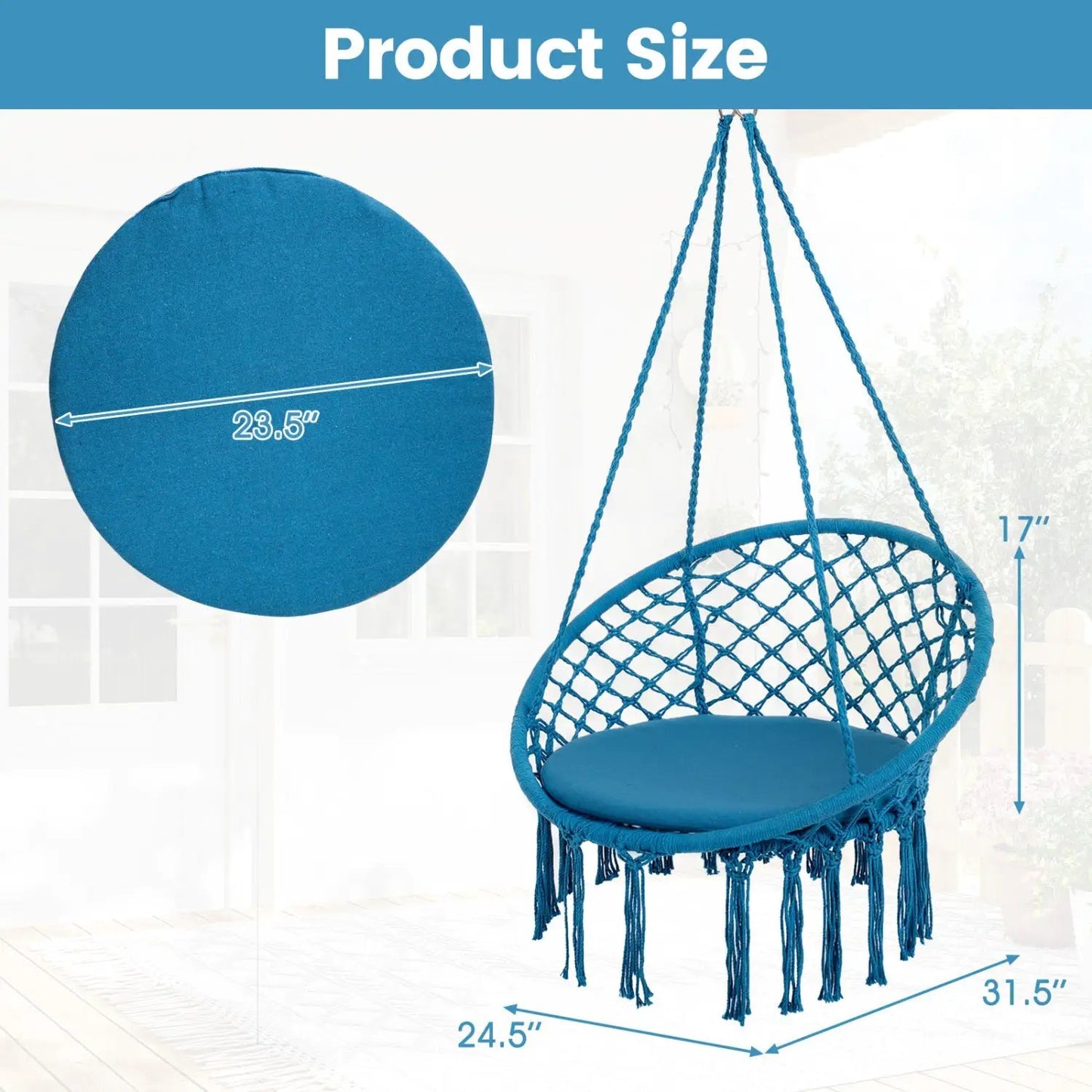 Macrame Swing Chair With Round Seat Cushion