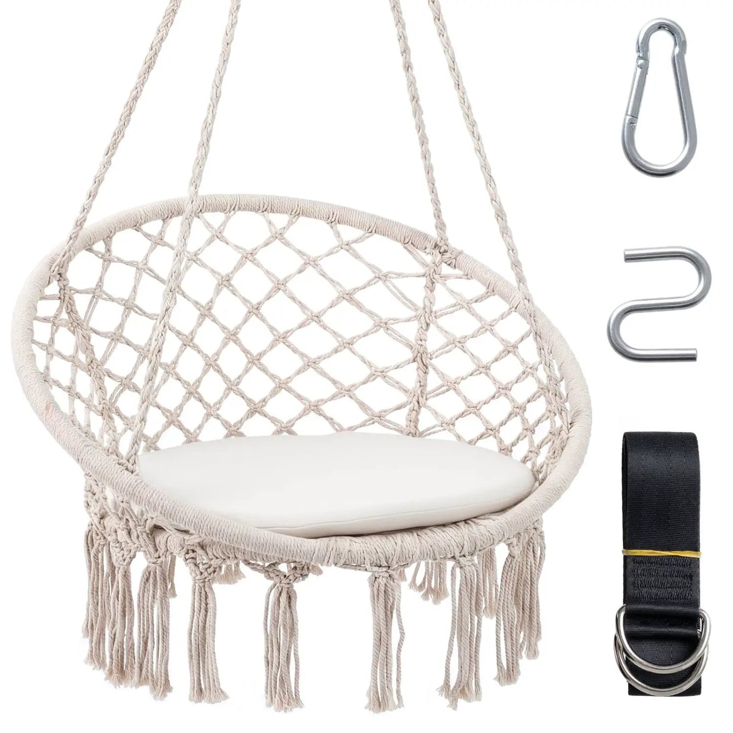 Macrame Swing Chair With Round Seat Cushion