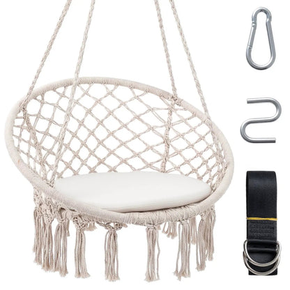 Macrame Swing Chair With Round Seat Cushion