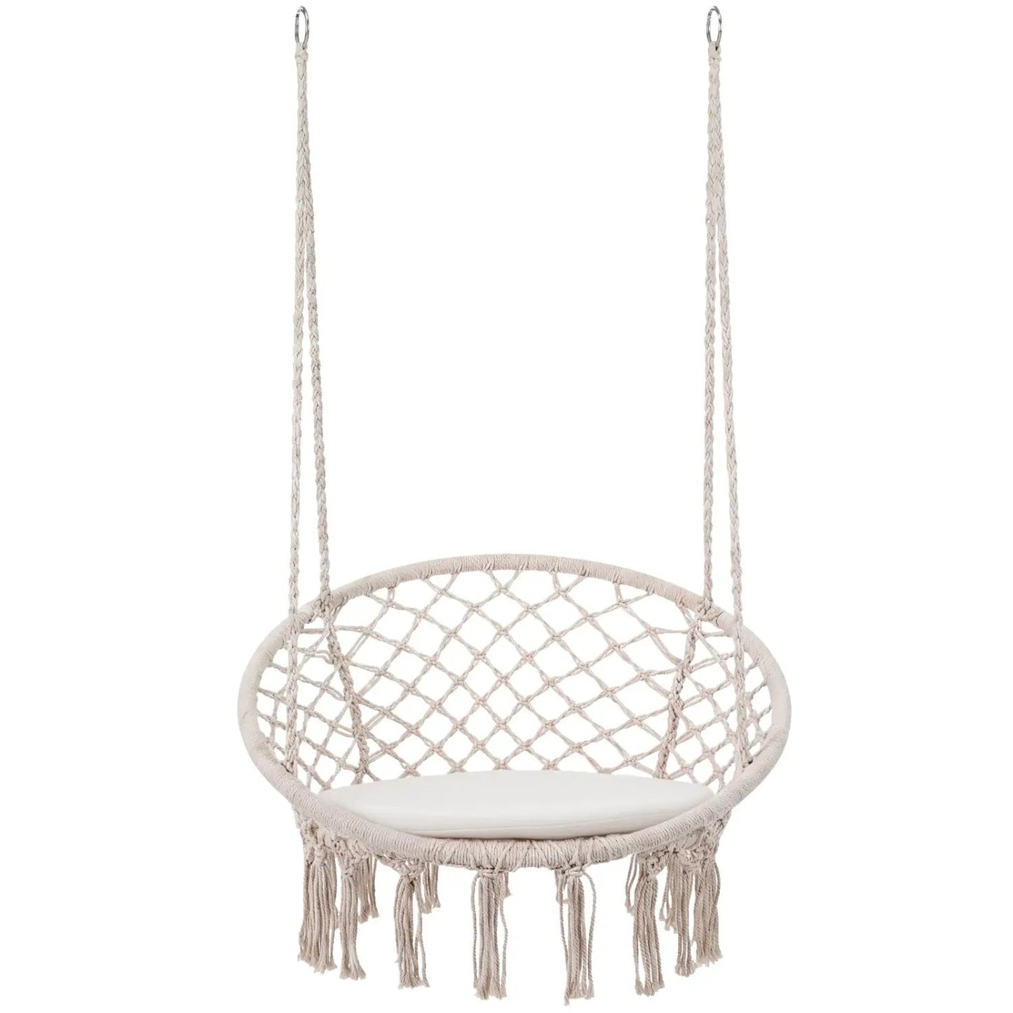 Macrame Swing Chair With Round Seat Cushion