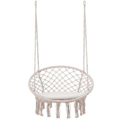 Macrame Swing Chair With Round Seat Cushion