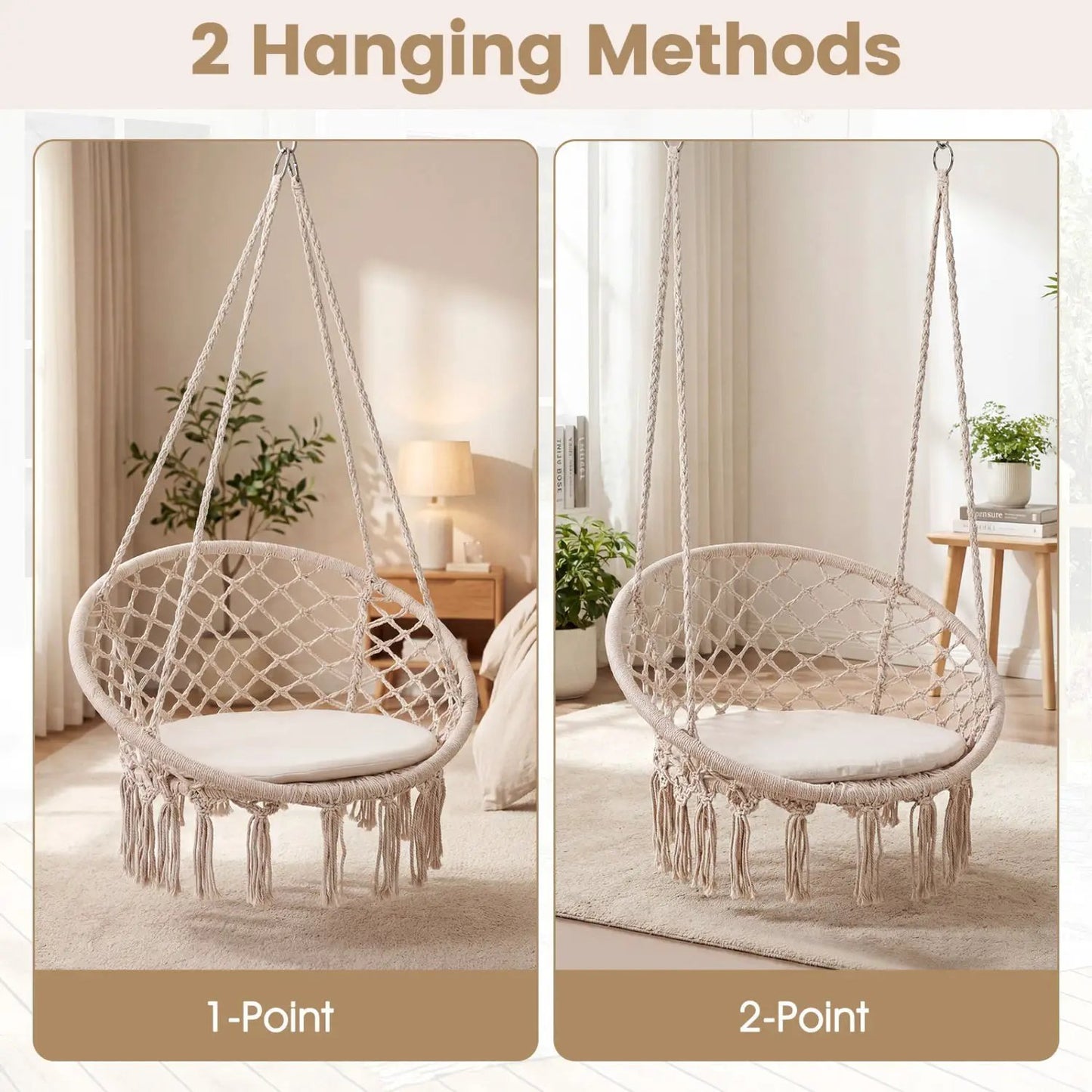 Macrame Swing Chair With Round Seat Cushion