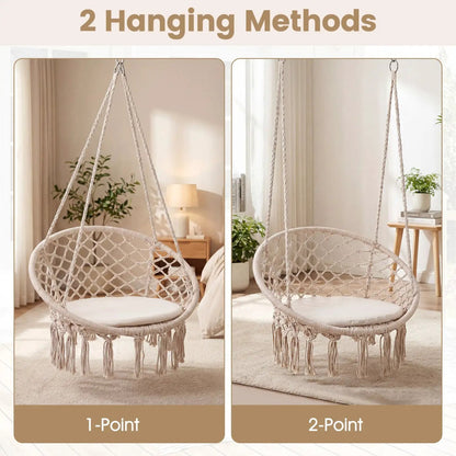 Macrame Swing Chair With Round Seat Cushion